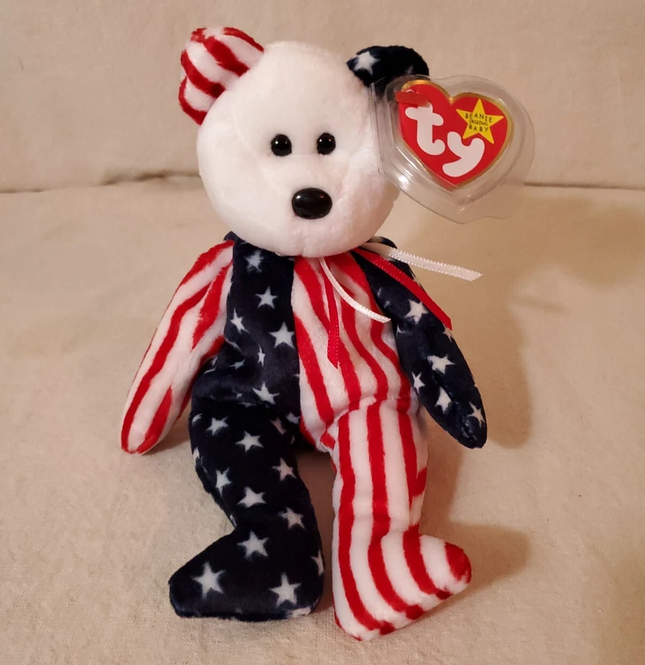 Spangle Ty Beanie Baby Pink Face Patriortic America Bear MWMT DOB July 14 1999