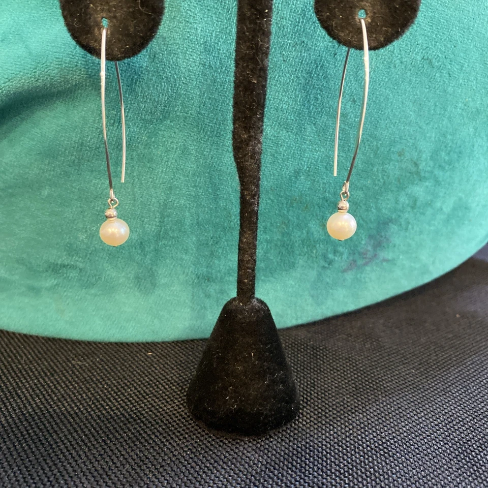 Sterling silver pearl open hoop threader earrings - Image 1 of 4
