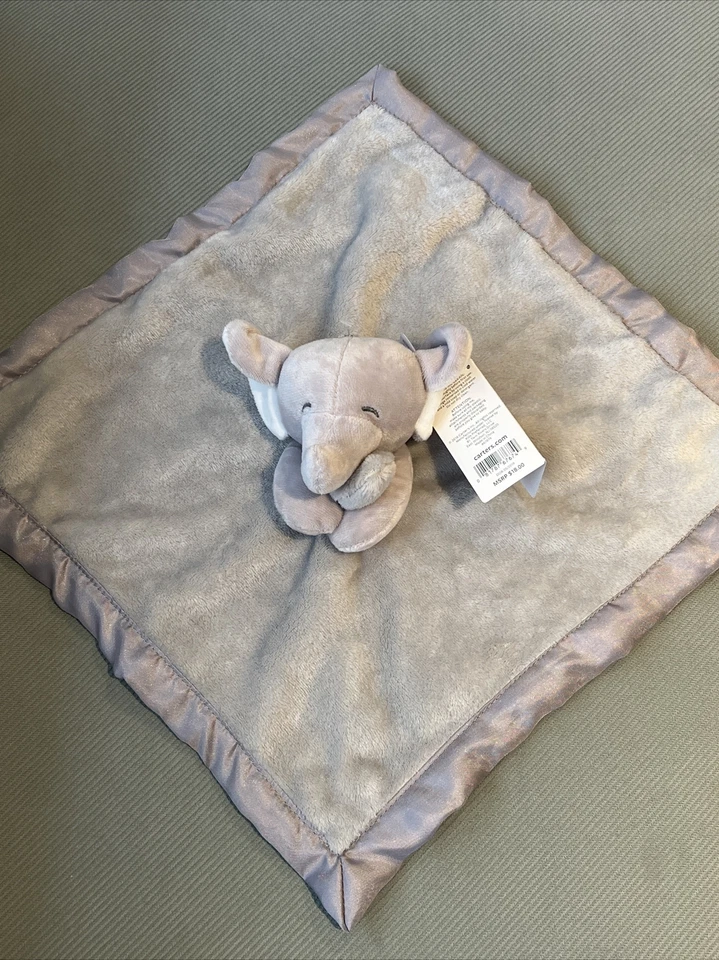 Carters Elephant Lovey Security Blanket Soother Satin Trim and Back