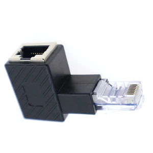 90° Ethernet LAN RJ45 Male to Female Right Angle Network Cat5e Cat6e Adapter A - Afbeelding 1 van 25