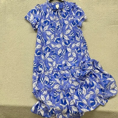 J Marie Dress Womens L Blue Floral Midi Preppy Resort Wear Layered Girly - Image 1 of 4