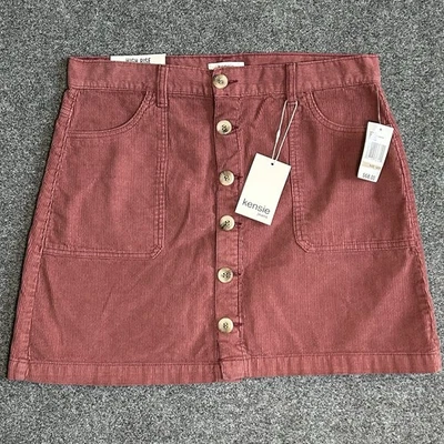 *NUEVO CON ETIQUETAS* Falda Kensie tiro alto para mujer talla 12/31 pana malva oscura botón delantero Foto 1 de 4