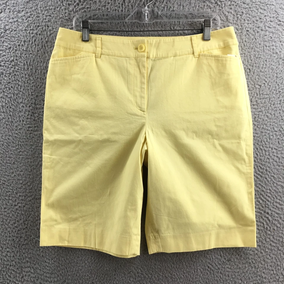 Bermudas Talbots para mujer 12 amarillas mezcla de algodón tiro alto botón delantero NUEVO Foto 1 de 4