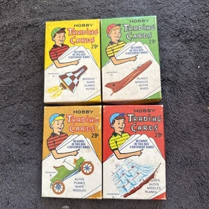 4 Boxen Vintage Hobby Karten von E.E. Fairchild USA Flugzeuge Autos Schiffe Raketen - Bild 1 von 7