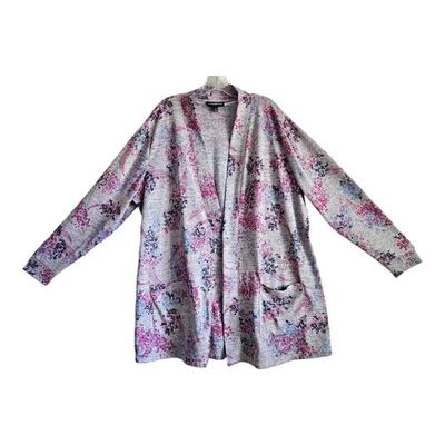 LANE BRYANT Women Plus 22 24 Cardigan Sweater Open Front Long Gray Pink Blue 54" - Image 1 of 4