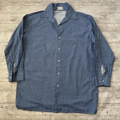 1970s dagger collar Geo patterned boxy shirt Vintage Cuban Funky Retro Disco L - Image 1 of 4