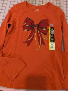 GIRLS RED BOW LONG SLEEVE COTTON SHIRT SIZE YOUTH L 10-12 - Picture 1 of 2