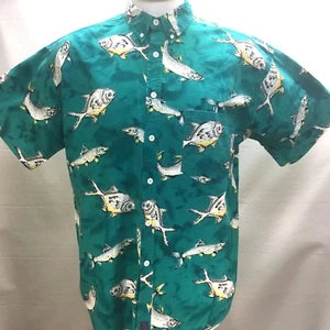 Columbia Mens Sz XL River Lodge Button Front Shirt Fish Fishing Green Yellow  O6 - Picture 1 of 9