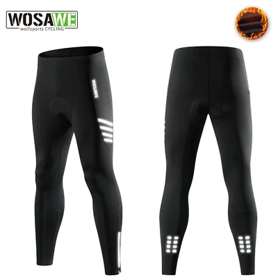 WOSAWE Men Winter Fleece Thermal Cycling Pants Trousers Bike Windproof Warm Mens - Image 1 of 4