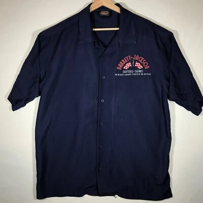 Barrett Jackson Men's X-Large Navy Blue Short Sleeve Button Up Loop Collar Shirt - Image 1 of 4
