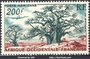 AOF POSTE AERIENNE 200F VERT ET BRUN CARMINÉ N° 20 NEUF * AVEC CHARNIERE - Picture 1 of 2