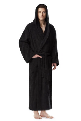 Men's Long Hooded Ankle Length Turkish Cotton Bathrobe Robe MCLASSLONG-BLK-2XL - Image 1 of 3