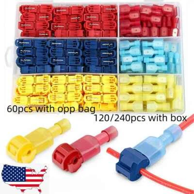 60/240Pcs Quick Splice T-Tap Insulated Crimp Terminals Kit Spade Wire Connectors - Image 1 of 4