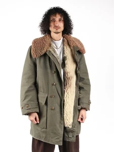 Vintage Jacket Swedish ARMY Coat Sheepskin Lined Parka Sweden Size XL - Picture 1 of 6