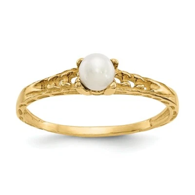 14K Yellow Gold 3mm FWC Pearl Birthstone Baby Ring Size 3 Madi K Childs Jewelry - Image 1 of 4