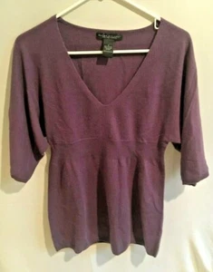 Women's Elena Solano 2-Ply Cashmere Purple V-Neck Sweater Size Small Pullover - Picture 1 of 3