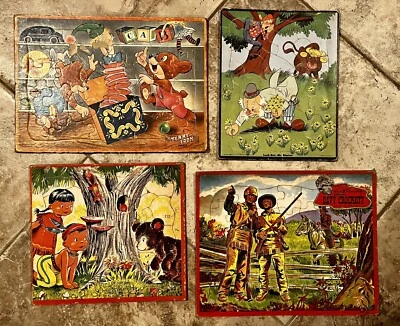 Lot of 4 Vintage Tray Puzzles 1950s Whitman, Disney, Terrytoons Davy Crockett - Image 1 of 4