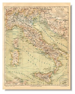 ITALY 1887 dated Vintage  Kingdom of Italy Regno  d'Italia Sicily  Original Map - Picture 1 of 9