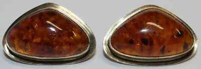 C0342 - 835er Silber Manschettenknöpfe Bernstein Art Deco Antikschmuck - 3,3 cm - Bild 1 von 4