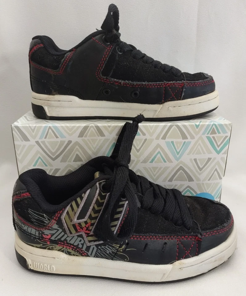 World Industries Vandal Negro Rojo Zapatos de Skate Tenis Informales Niños Jóvenes Talla 1 Foto 1 de 4