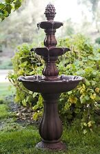 3 Tier Outdoor Water Fountain 50 Inch Waterfall Stone Resin Brown Garden Large