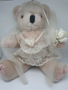 Vintage Pacific Craft Tan Beige Craft Bear Bridal Dressed Jointed Stuffed Plush - Picture 1 of 6