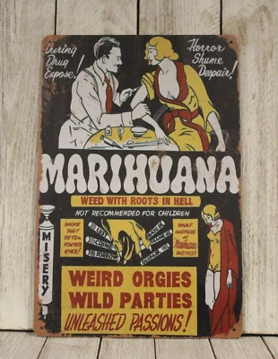 Anti Marijuana Classic 1930s Movie Tin Metal Sign Reefer Madness Vintage Style - Image 1 of 4