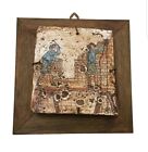 quadro pannello in legno con mattonella pietra antichi mestieri: costruttore