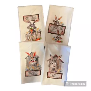 Maßgeschneidertes 4er Set Küchentücher ~ Waffelgewebe ~ lustiges Kaninchen ~ Humor ~ Geschenk - Bild 1 von 5