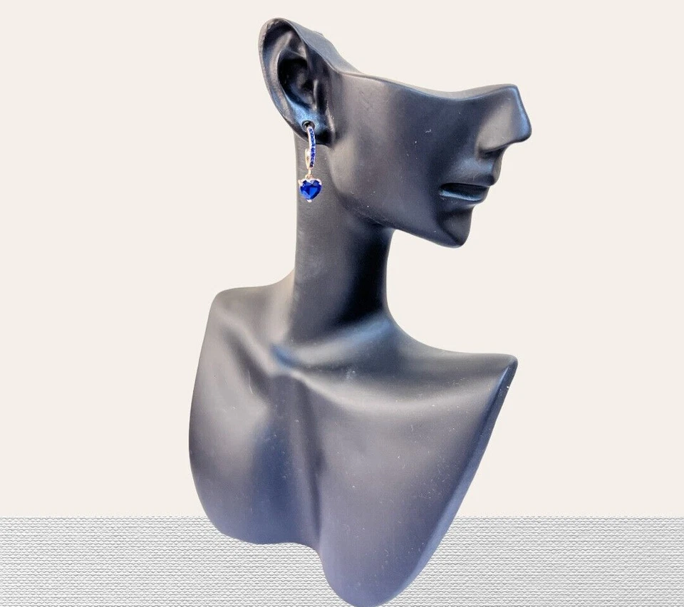 orecchini cerchio rose' argento 925 zirconi pendente cuore blu - Immagine 1 di 1