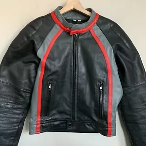 Spartan by Rocky Mens Moto Jacket Zip Black Leather Red Gray Trim Lined Sz 40/S - Picture 1 of 12