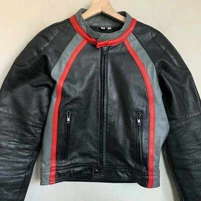 Spartan by Rocky Mens Moto Jacket Zip Black Leather Red Gray Trim Lined Sz 40/S - Image 1 of 4