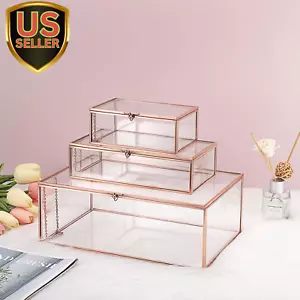 Vintage Glass Keepsake Box Rectangle Jewelry Display Organizer Box Vanity Lid... - Picture 1 of 8