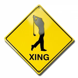 12" golfer xing crossing golf sport yelllow metal street parking sign usa made - Picture 1 of 1