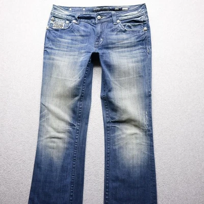 Pantalones de mezclilla Miss Me para mujer 31 Bootcut tiro medio lentejuelas bolsillo desgastado punto grueso Foto 1 de 4