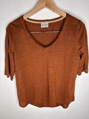 Wrap London Rust Brown Linen T Shirt Top Size US 12 - Image 1 of 4