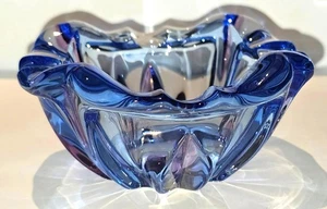 Vintage Focke & Meltzer Adam Hague Art Glass Ashtray Blue Purple Crystal Tagged - Picture 1 of 3