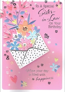 TARJETA DE CUMPLEAÑOS GRANDE DE CUÑADA - Diseño de diseño floral - Imagen 1 de 3