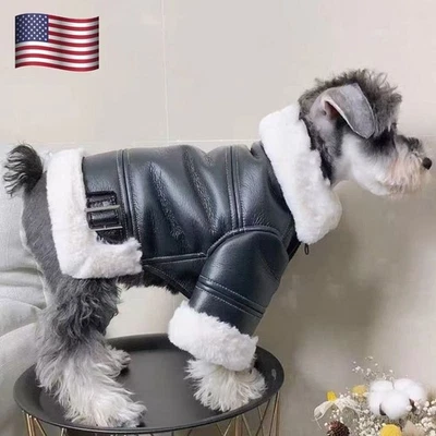 Cómodo abrigo de cuero fresco para cachorro cálido perro cuero chaqueta de algodón para gatos Foto 1 de 4