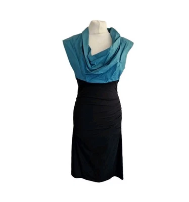 Paule Ka Women's Turquoise/Black Cotton Cowl Neck Side Ruched Dress. UK 12/EU 40 - Image 1 of 4