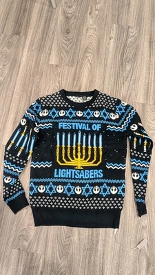 Star Wars Festival Of Light Sabers Hanuka Ugly Christmas Sweater Size Med Nwt - Image 1 of 2