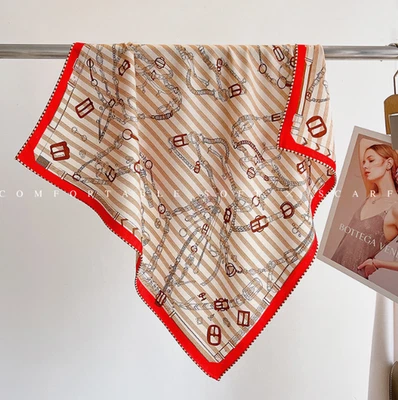 70% Cashmere 30% Silk Bandana Scarf 26'' Neckerchief Horsebit Print Shawl wrap  - Image 1 of 4