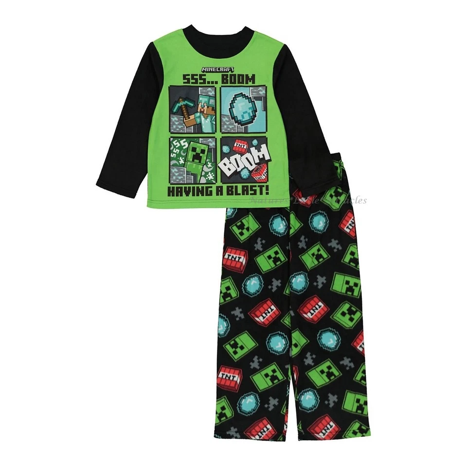 MINECRAFT Pijama Niños Talla 6 8 10 Creeper Zombie TNT Manga Larga Vellón Invierno  Foto 1 de 2