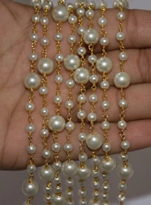 4-8mm pearl jewelry making rosary, handmade beaded gold plated bulk roll chain - Picture 1 of 6