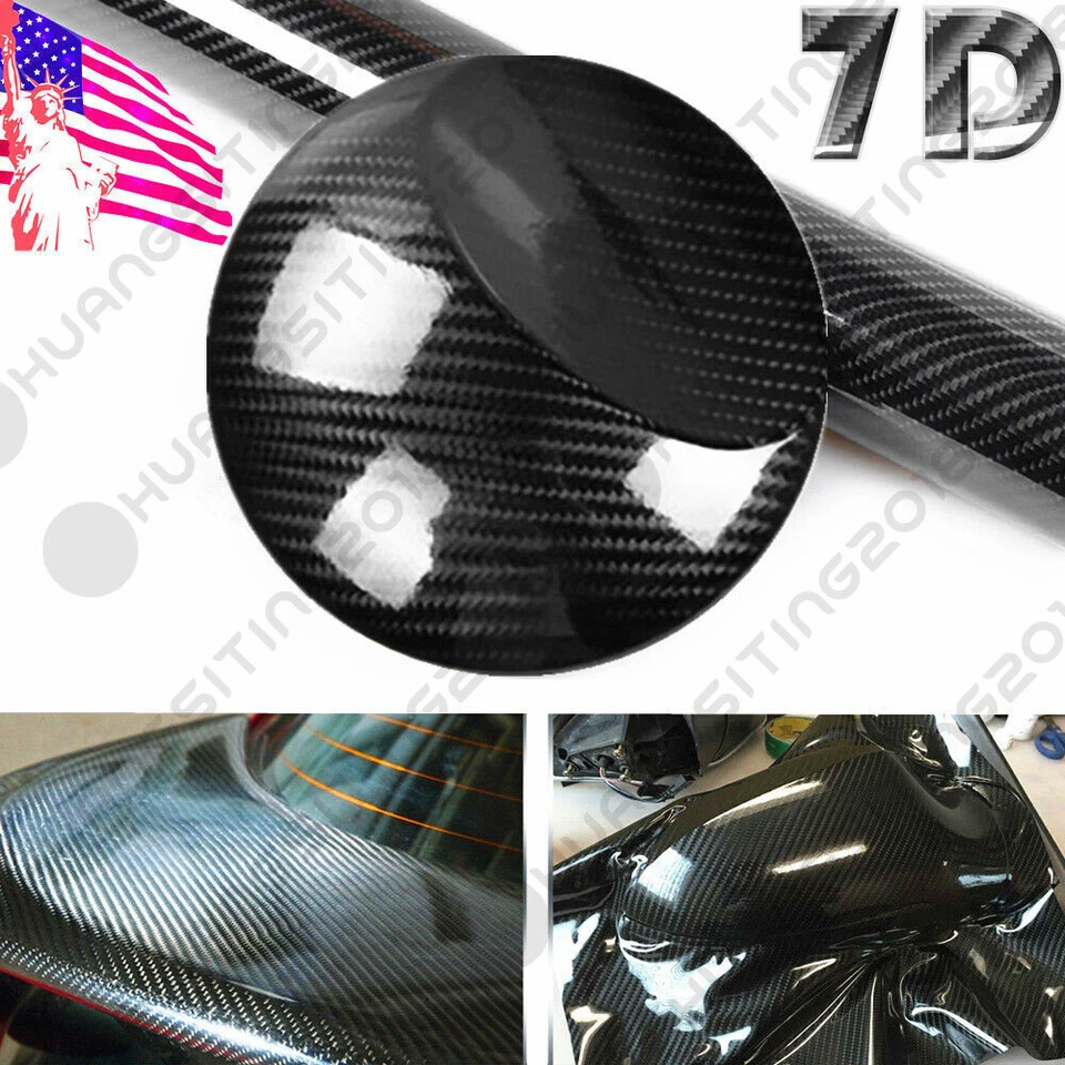 Calcomanía adhesiva envolvente de vinilo de fibra de carbono negra ultra alto brillo 7D liberación de aire 6D Foto 1 de 4