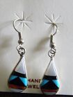 WIGWAM TRADERS TURQUOISE CORAL ONYX & MOTHER-OF-PEARL INLAY WIRE EARRINGS: #C881