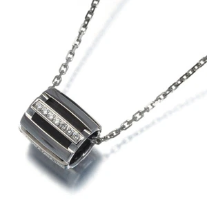 Auth CHAUMET Necklace Class One Diamond Half SM 18K 750 White Gold/Rubber - Picture 1 of 5