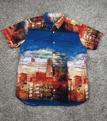 Caterpillar Shirt XL Mens Blue Short Sleeve Button Up Cotton Desert Graphic AOP - Image 1 of 4