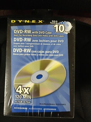 DYNEX DVD-RW 4X 120Min 4.7GB Rewritable10 Disc Brand New & Factory Sealed - Image 1 of 4