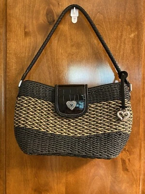 Cartera de mano Brighton tejida beige y negra de paja y cuero Foto 1 de 4